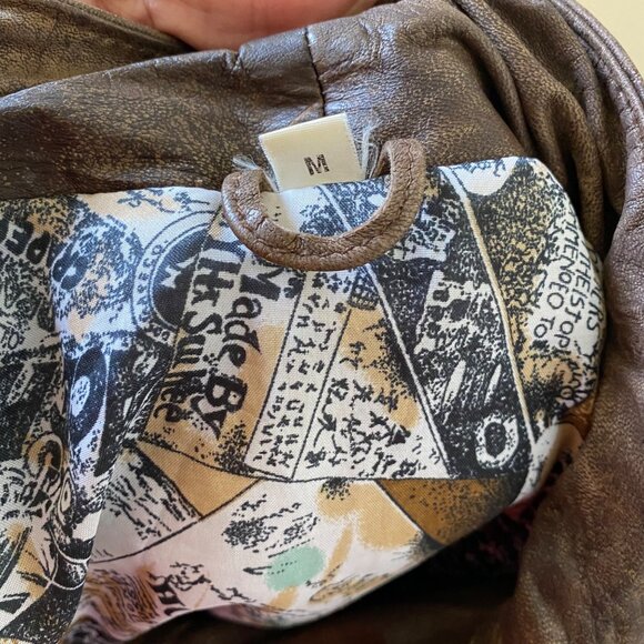 Vintage Brown Leather Parker Coat With Printed Lining & Multiple Pockets - Picture 5 of 11